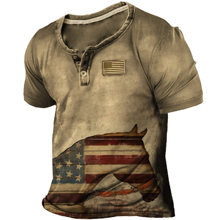 

American Flag Donkey Men's Henley T-shirt