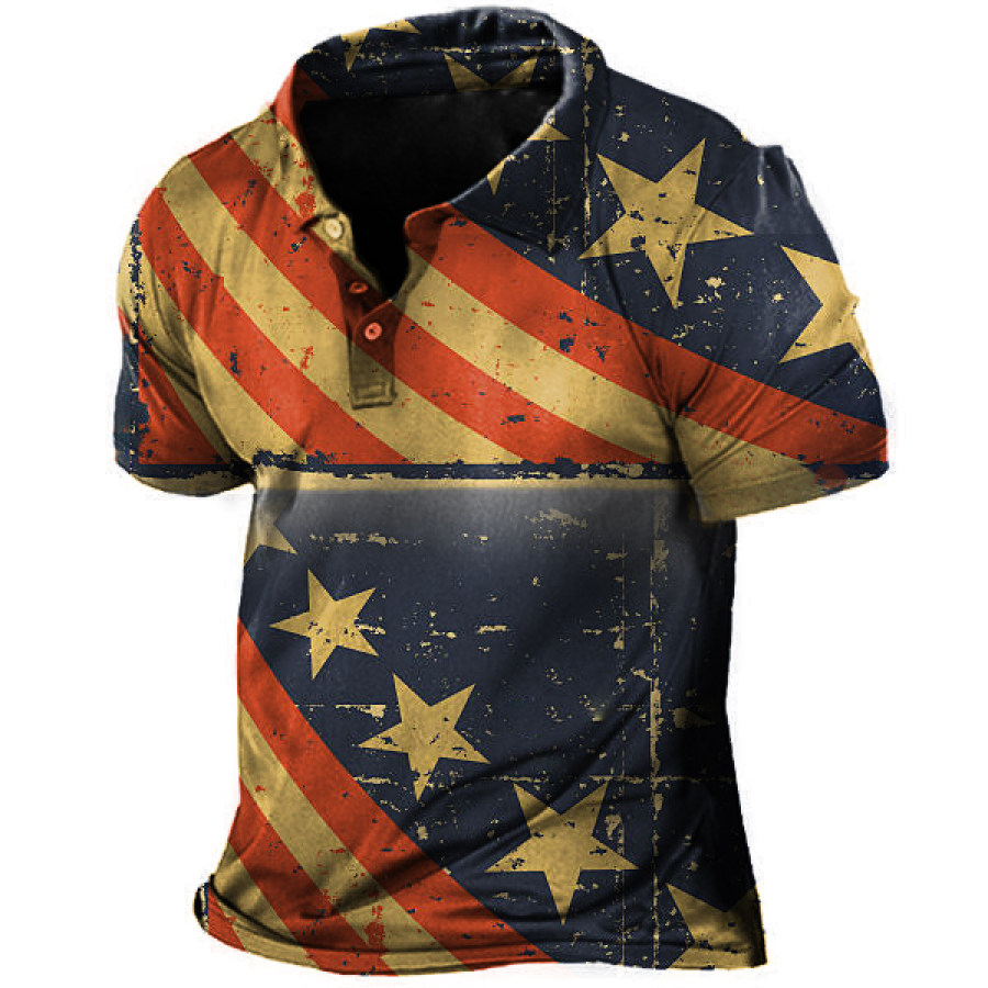 

Vintage American Flag Print Men's Short Sleeve Polo Shirt