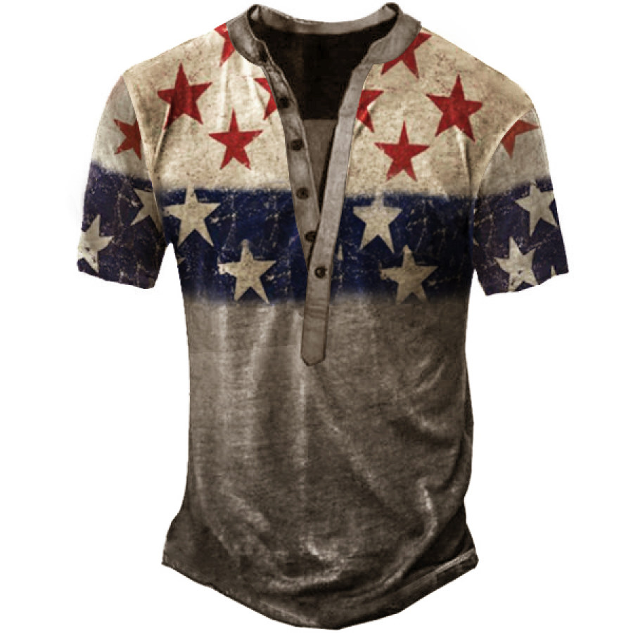 

Vintage American Flag Print Men's Henley Short Sleeve T-Shirt