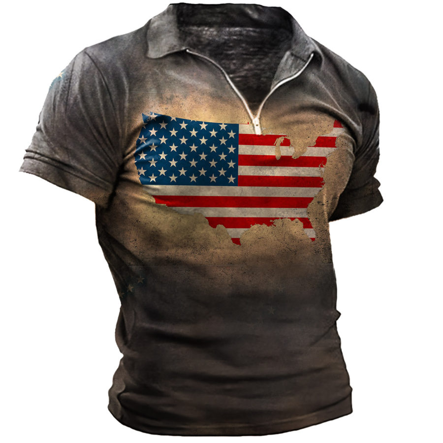 

Vintage Flag Print Men's Short Sleeve Polo Shirt