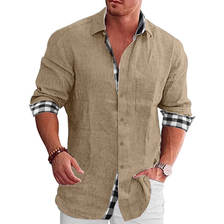 

Camicia Da Uomo Con Revers Vintage A Maniche Lunghe A Contrasto Con Stampa Check