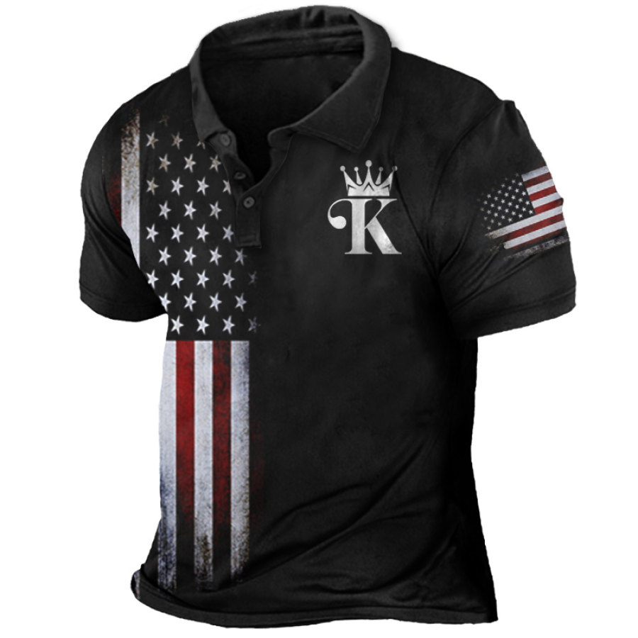 

King Men's American Flag Print Polo Shirt