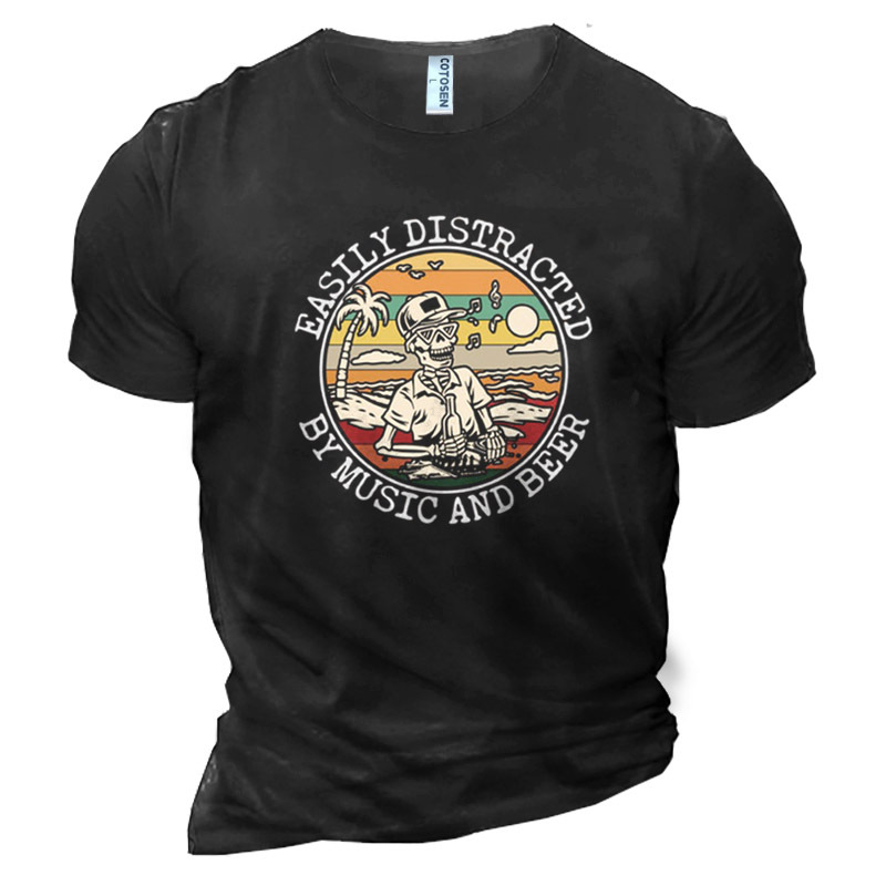 Easily Distracted By Music And Chic Beermen's Printed Cotton T-shirt