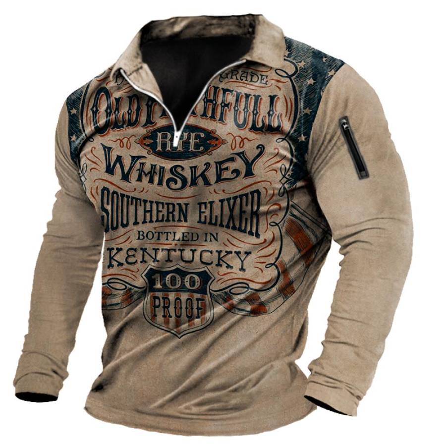 

Old Faithfull Rye Whiskey Men's Beer Print Long Sleeve Polo Shirt