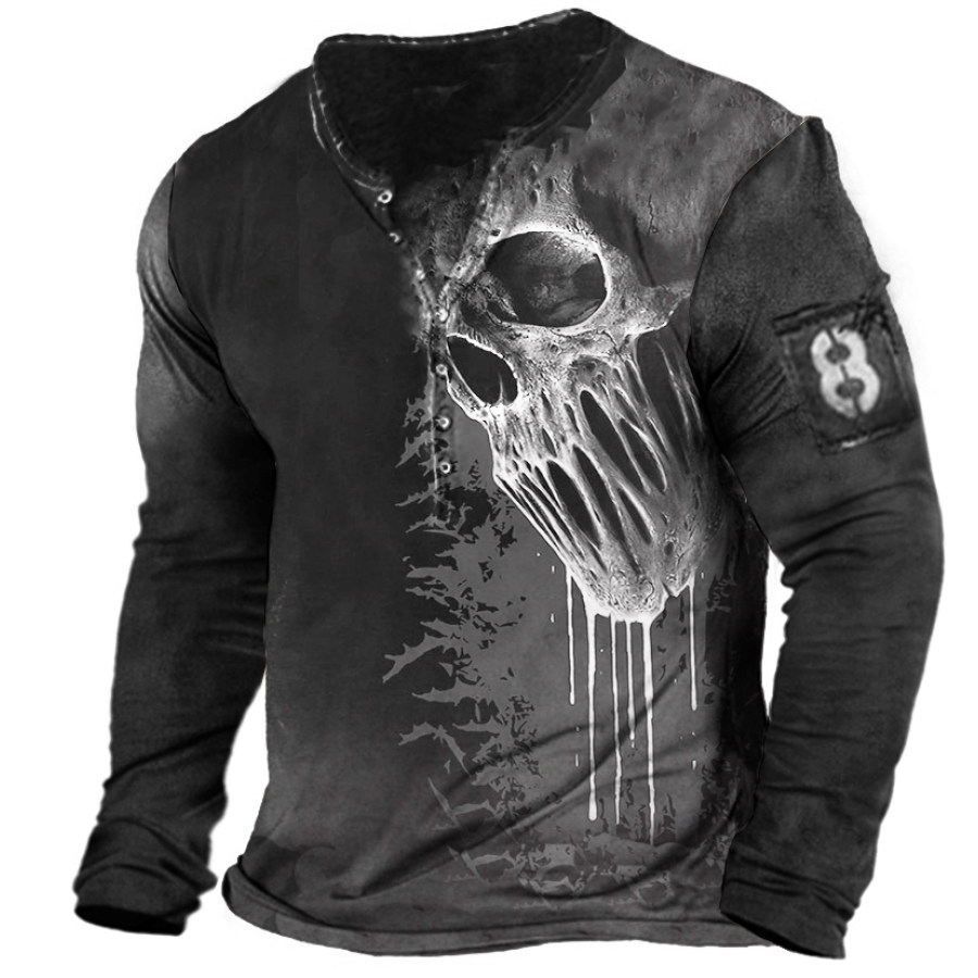 

Men's Outdoor Skull Print Casual Henley Long Sleeve Shirt