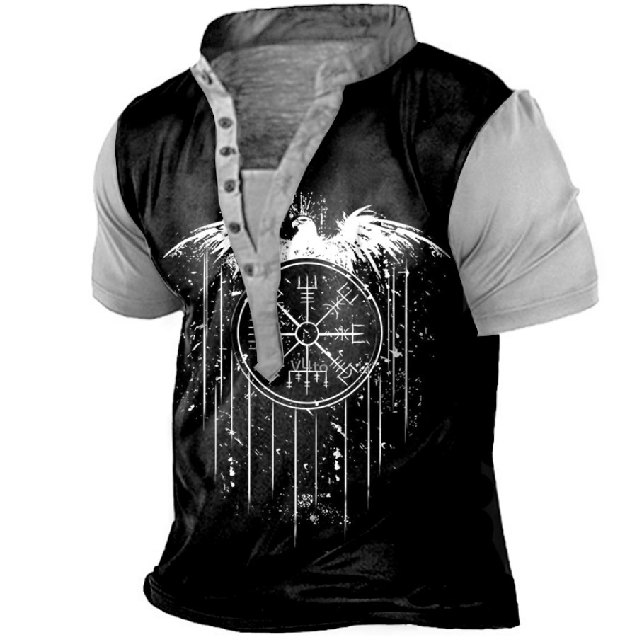 

Men's Outdoor Printed Casual Henley Short Sleeve Shirt