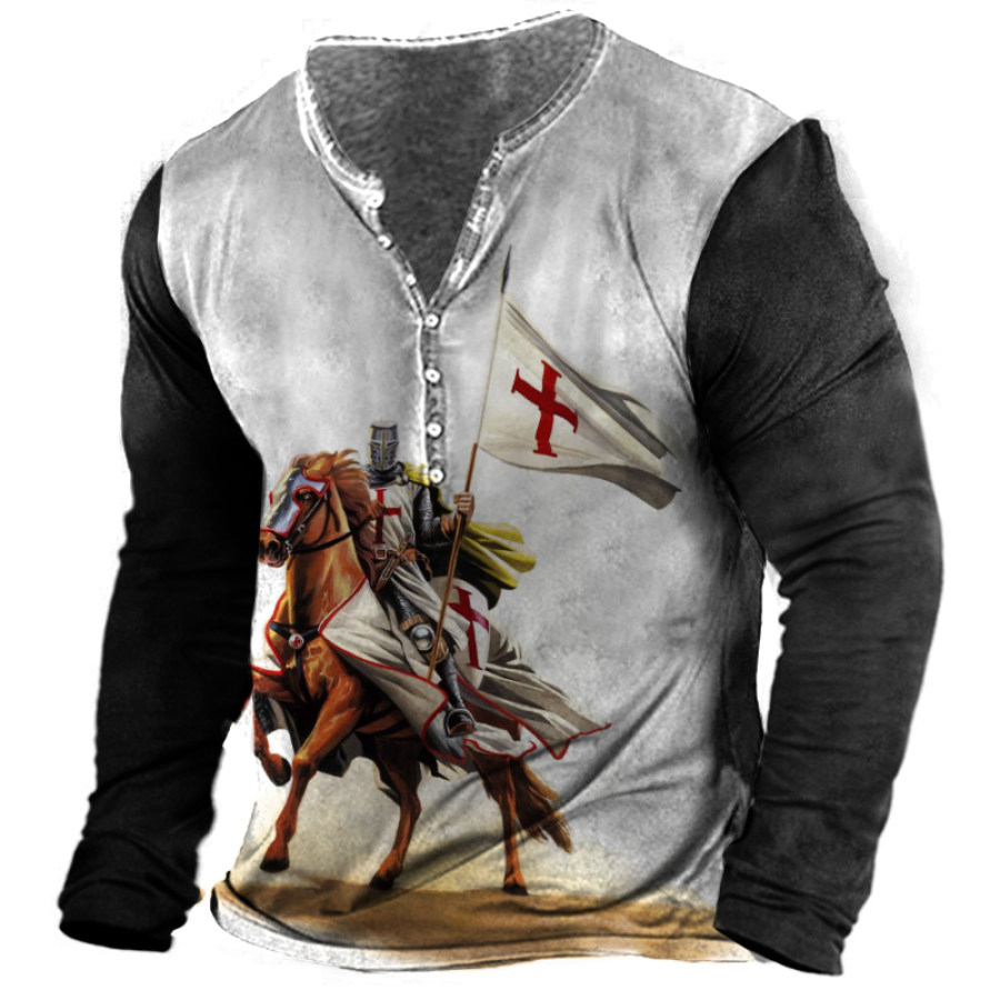 

Men's Outdoor Templar Print Casual Henley Long Sleeve Shirt