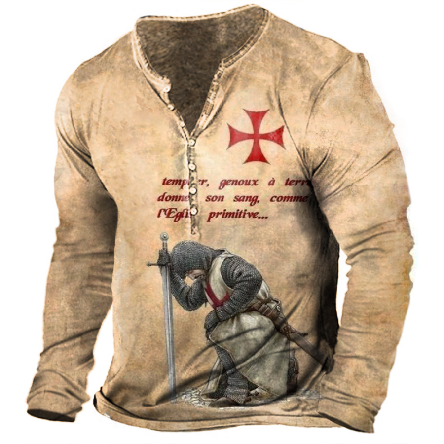 

Men's Outdoor Templar Print Casual Henley Long Sleeve Shirt