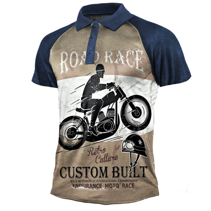 

Men's Outdoor Road Race Motorcycle Print Polo T-Shirt