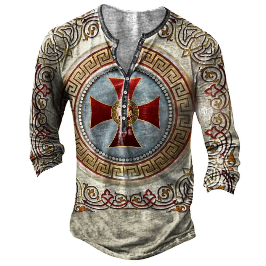 

Men's Vintage Knights Templar Cross Henley Long Sleeve T-Shirt