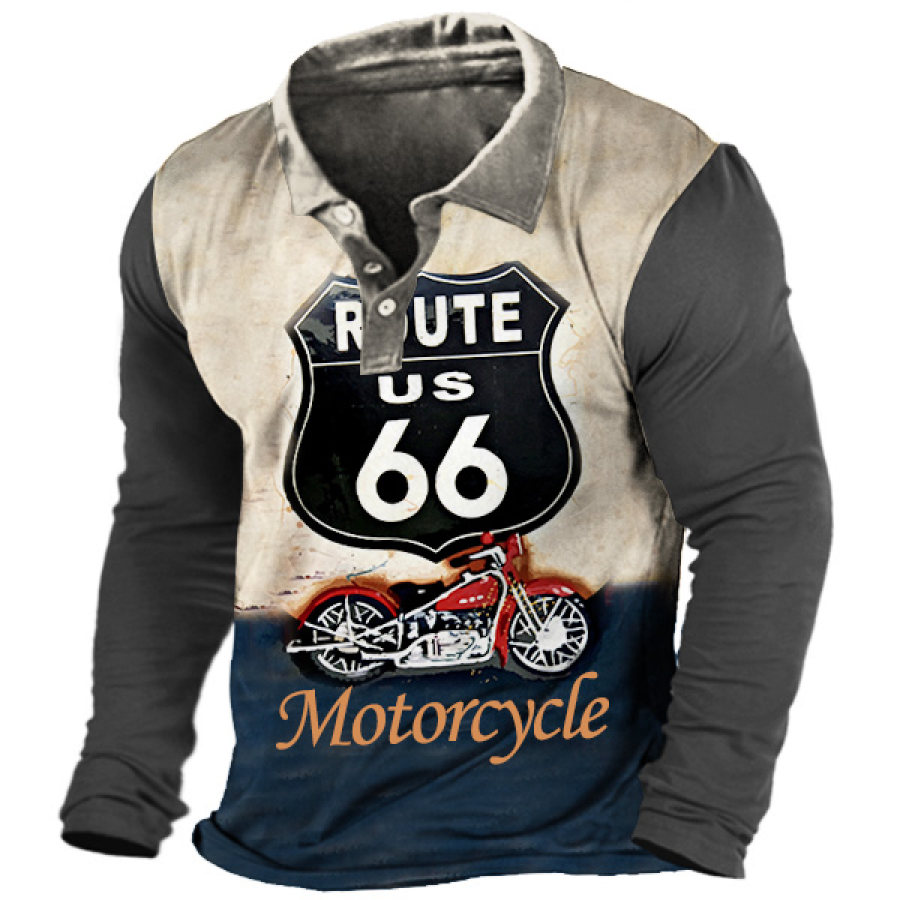 

Men's Outdoor Route 66 Motorcycle Polo Long Sleeve T-Shirt