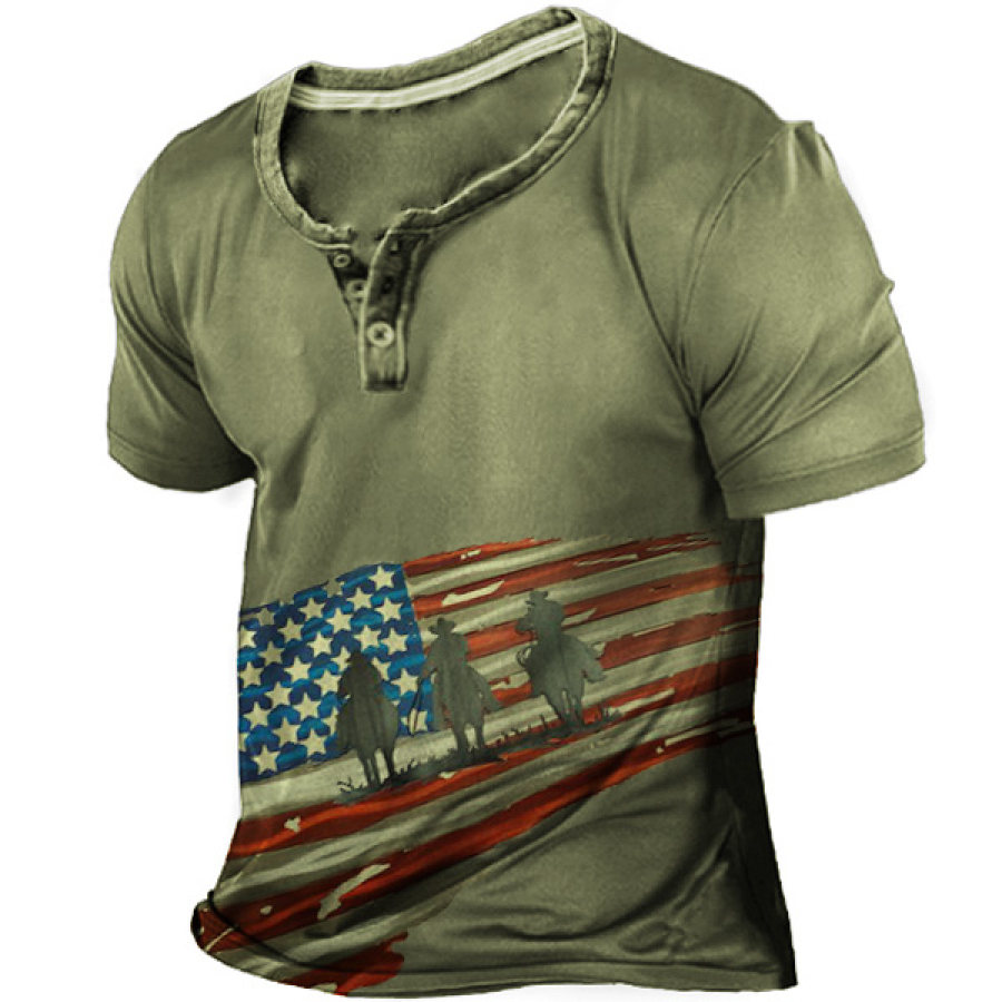 

American Flag Cowboy Men's Henley T-shirt