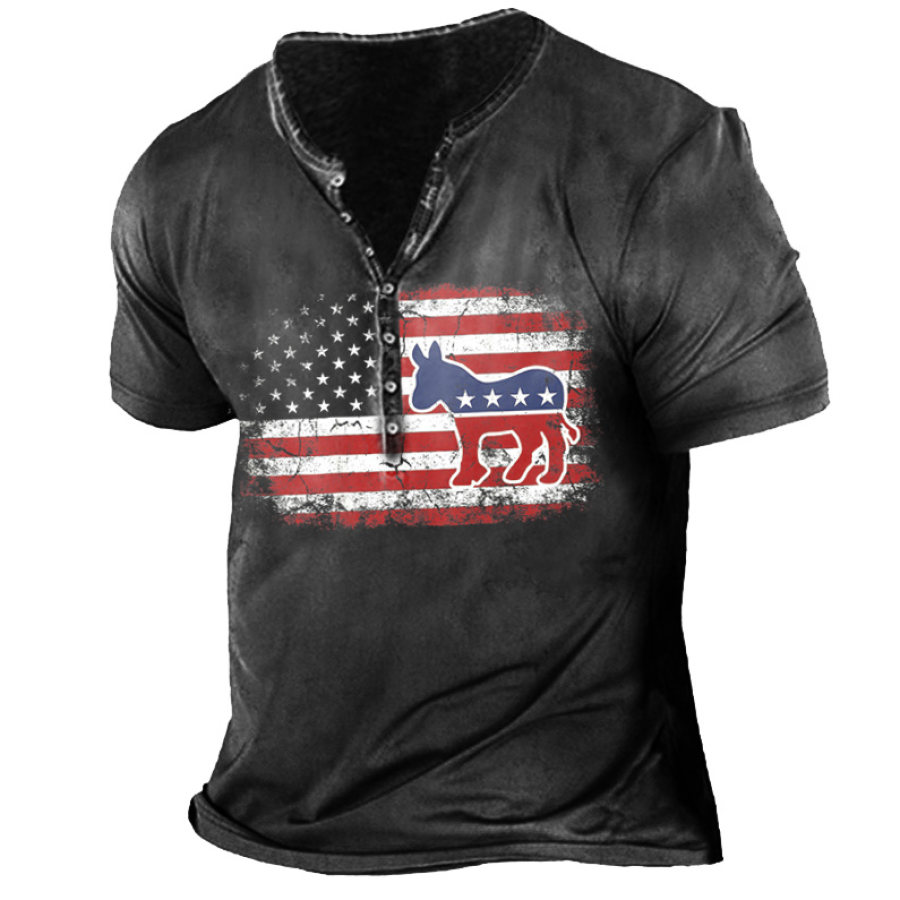 

American Flag Donkey Men's Henley T-shirt