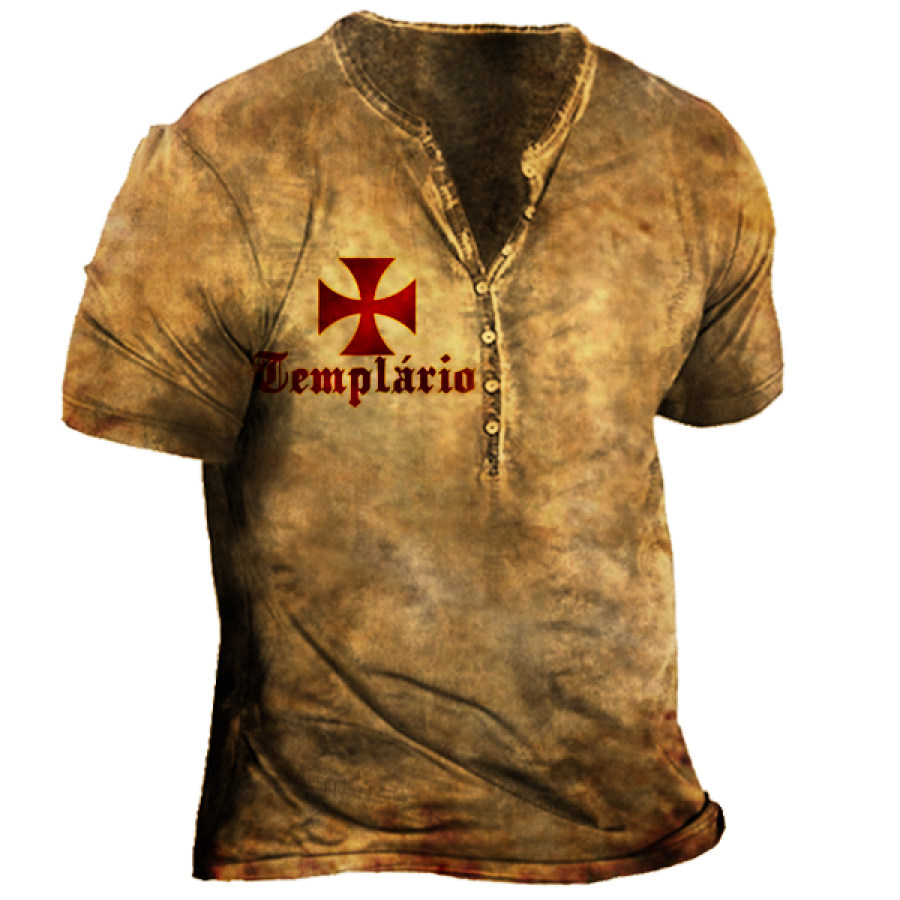 

Men's Vintage Knights Templar Cross Print Henley T-Shirt