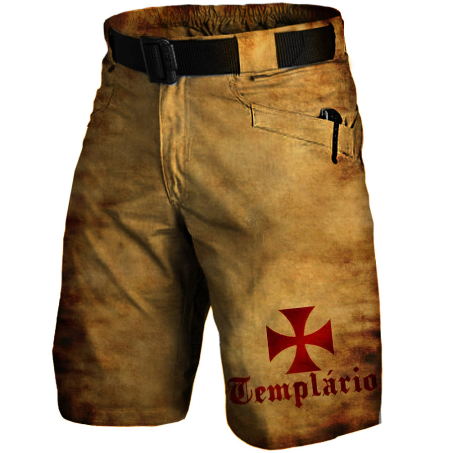 

Men's Vintage Knights Templar Cross Print Tactical Multifunctional Cargo Shorts