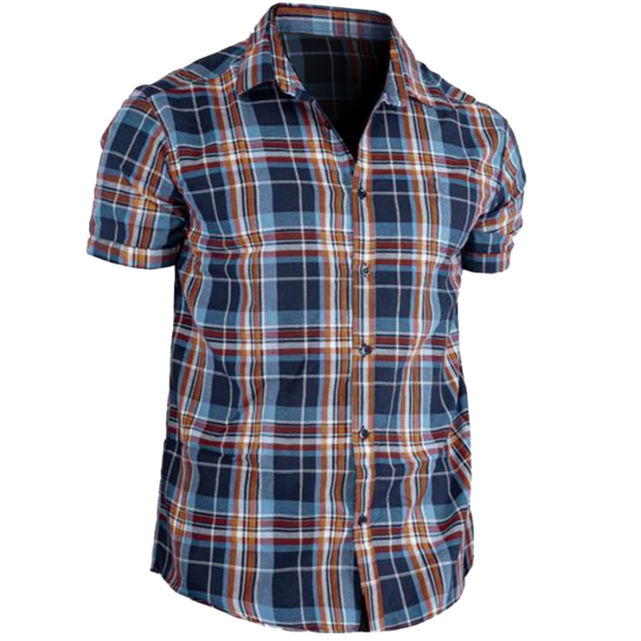 

Men's Outdoor Vintage Plaid Print Short Sleeve Shirt