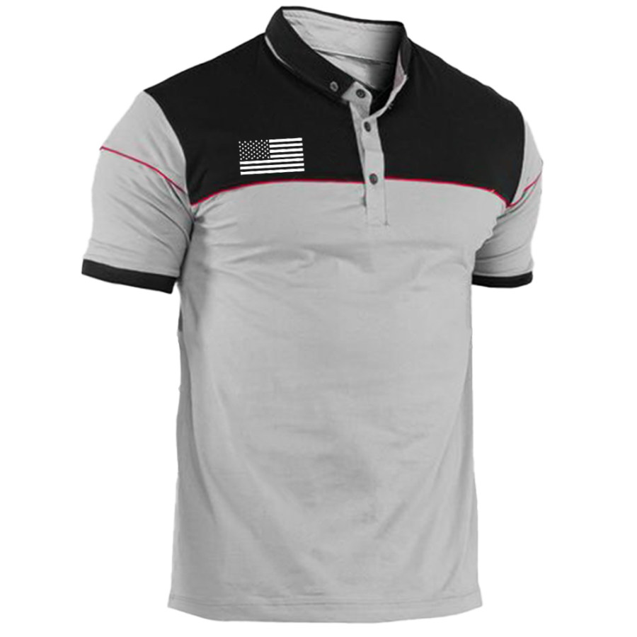 

Men's Outdoor American Flag Patchwork Sports Tactical Polo Shirt