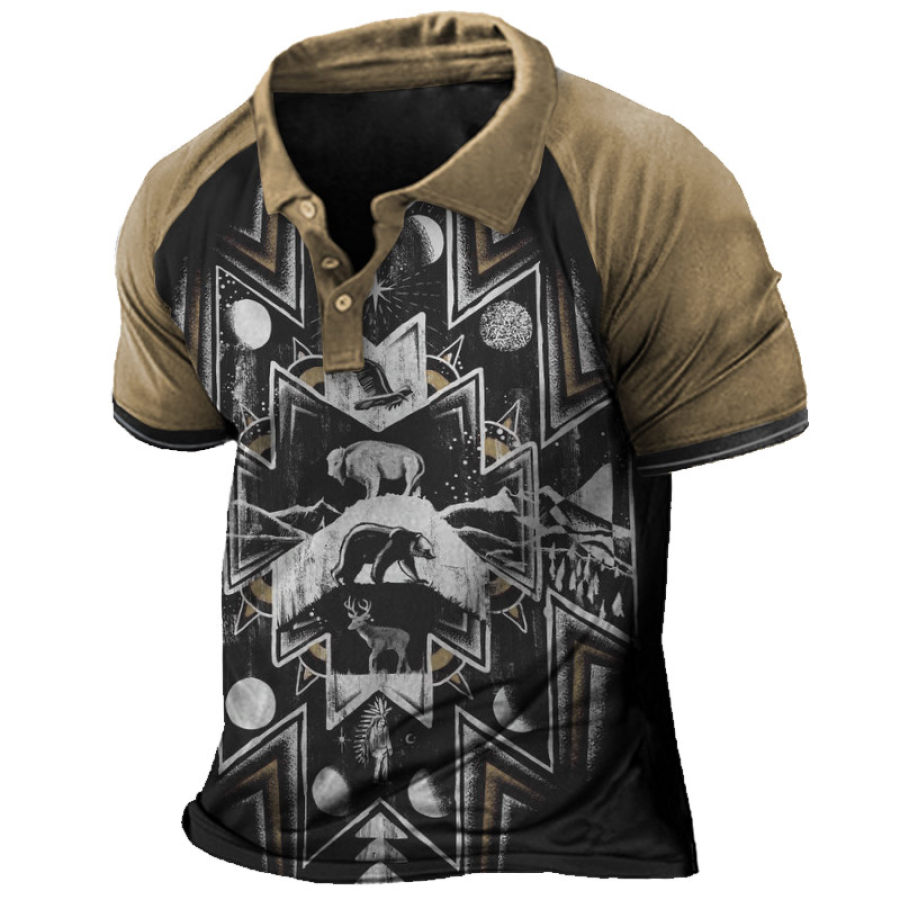 

Men's Vintage Western Ethnic Animal Print Polo Shirt