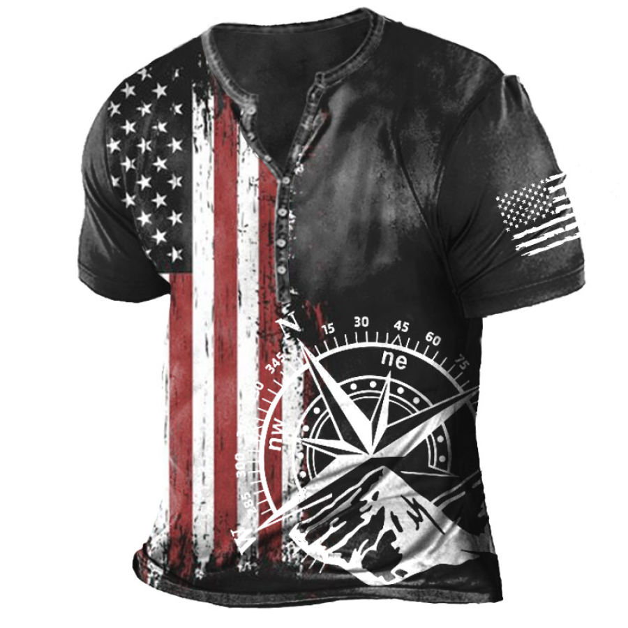 

Men's American Flag Nautical Compass Graphic Print Henry T-Shirt