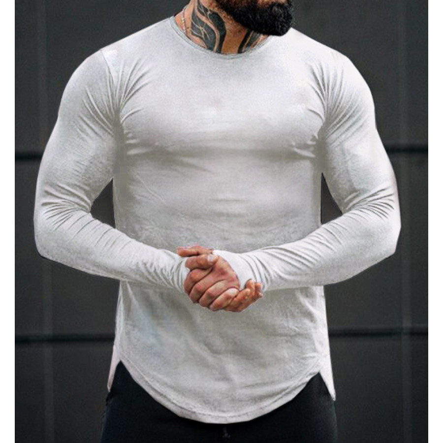 

Men's Simple Tight Curve Hem Round Neck Long Sleeve Shirt