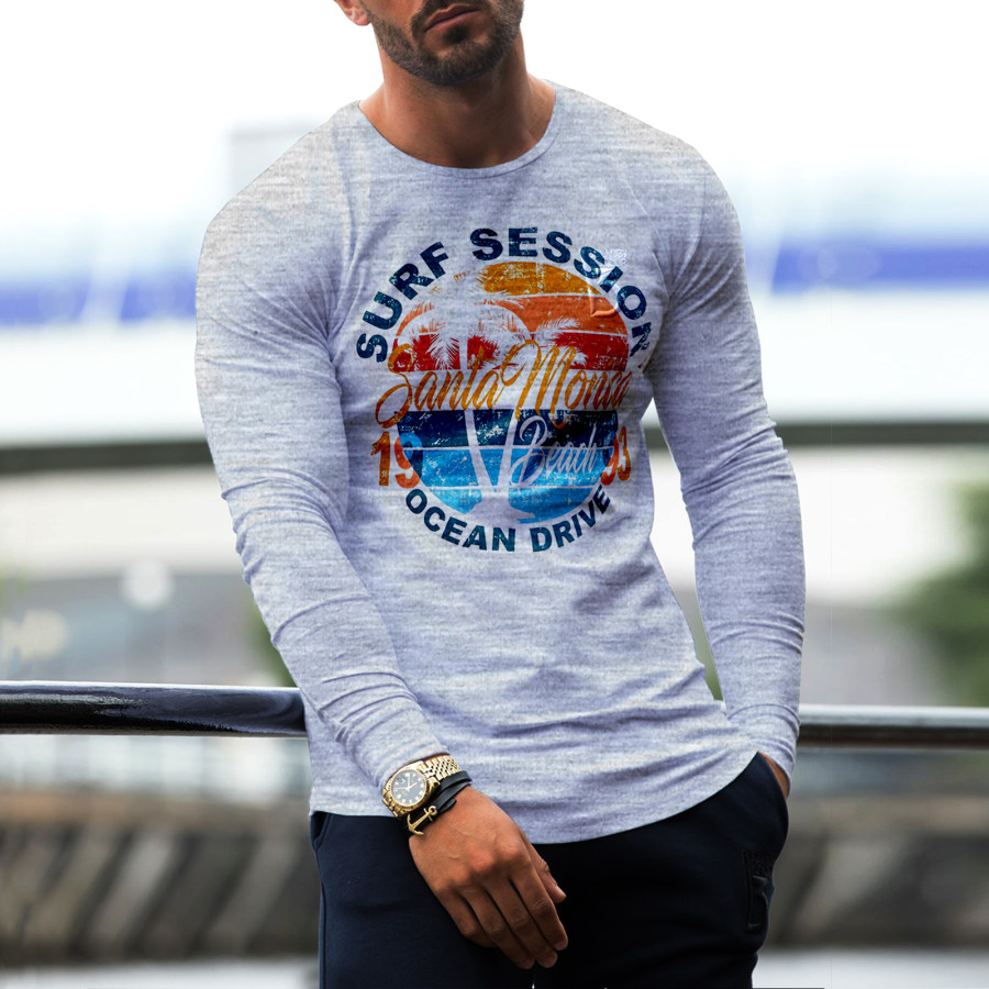 

Men's Floral Grey Print Casual Pre-Fall Long Sleeve T-Shirt