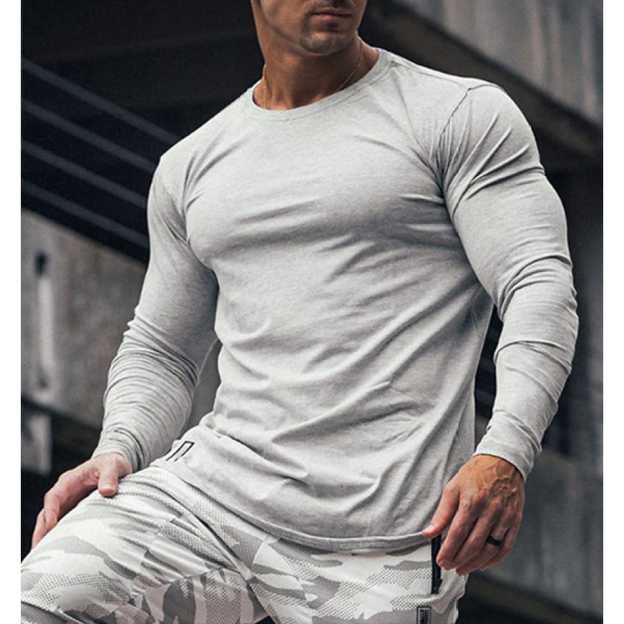 

Men's Sports Fitness Sweat Absorbing Solid Color Long Sleeve T-Shirt