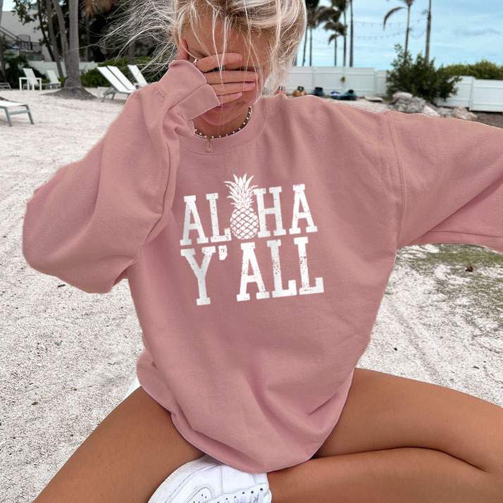 Women's Aloha Y'all Pineapple Print Chic Crewneck Sweatshirt
