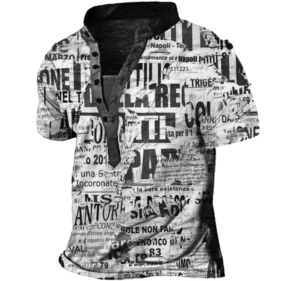 

Art Graffiti Newspaper Men's Henley T-shirt