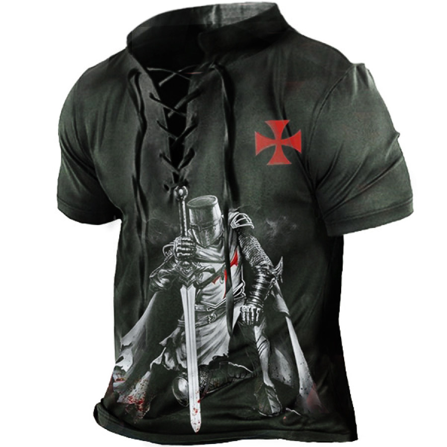 

Men's Vintage Templar Print Tactical Short Sleeve T-Shirt