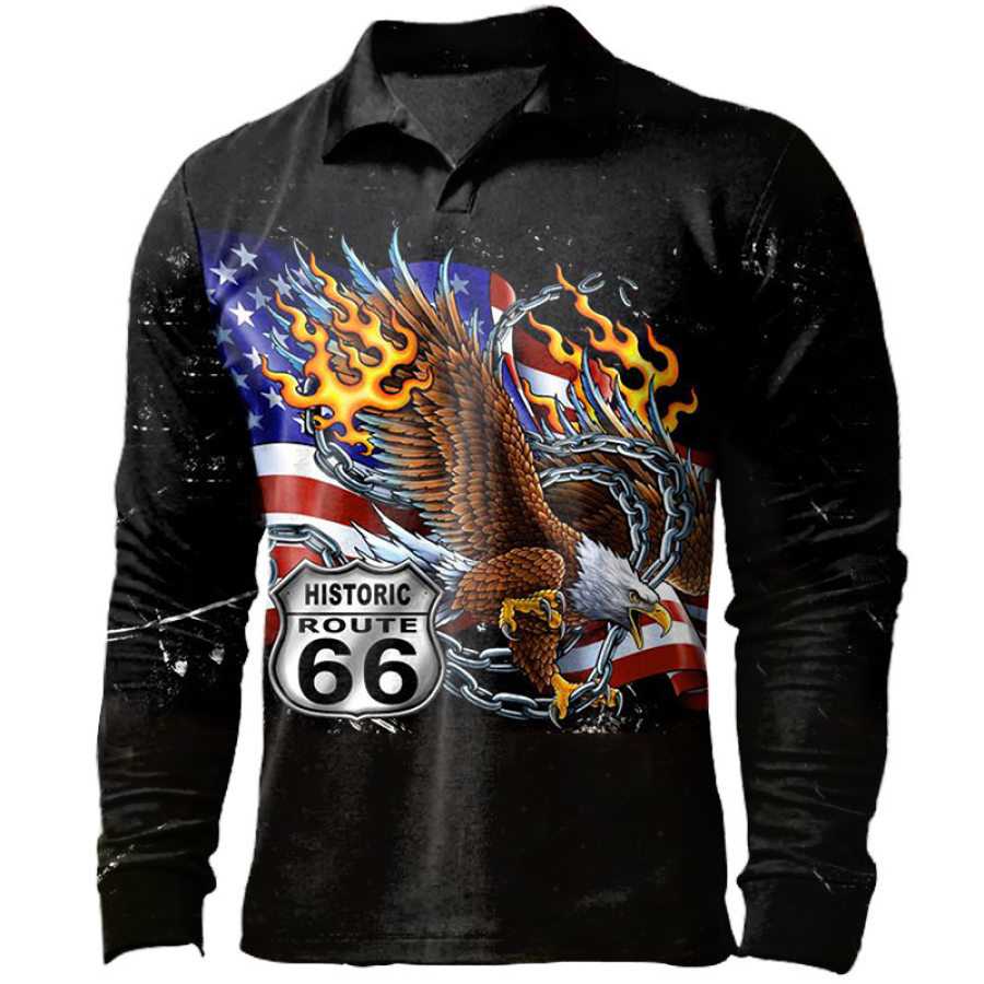 

Men's Outdoor Eagle Flag Route 66 Polo Long Sleeve T-Shirt