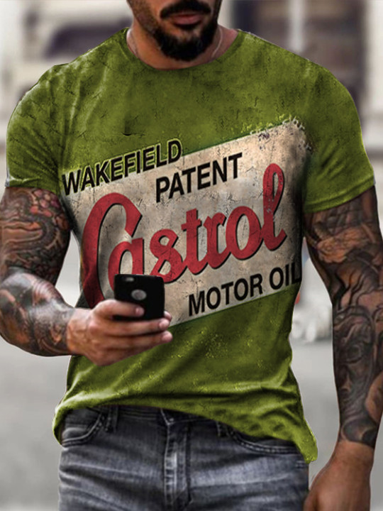 Mens Retro Moto Tin Chic Logo Printed T-shirt