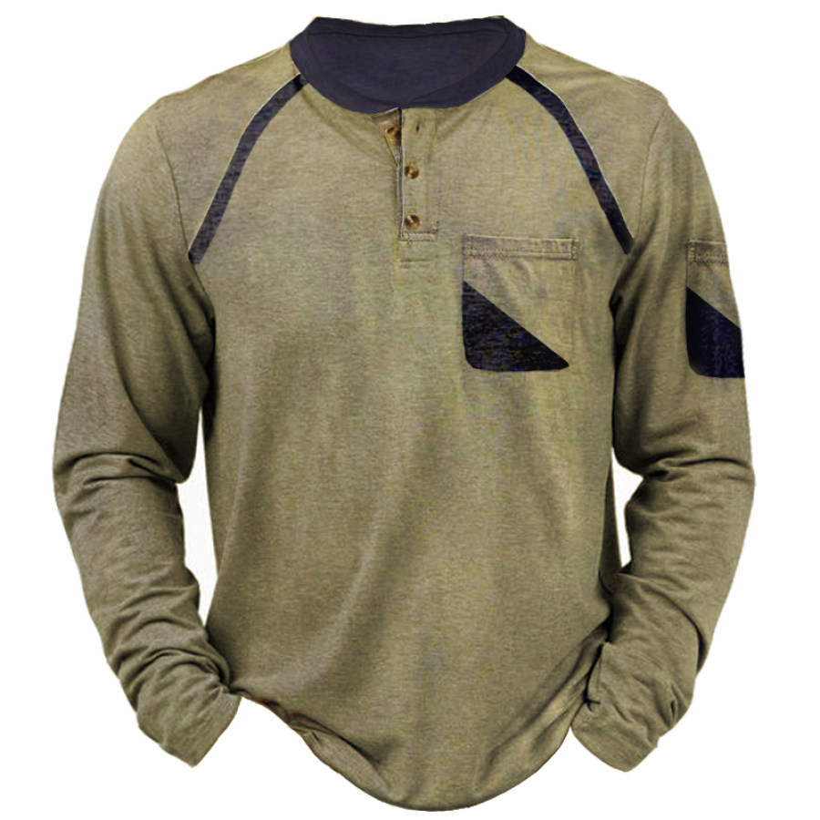 

Men's Pocket Colorblock Tactical Henley Collar T-Shirt