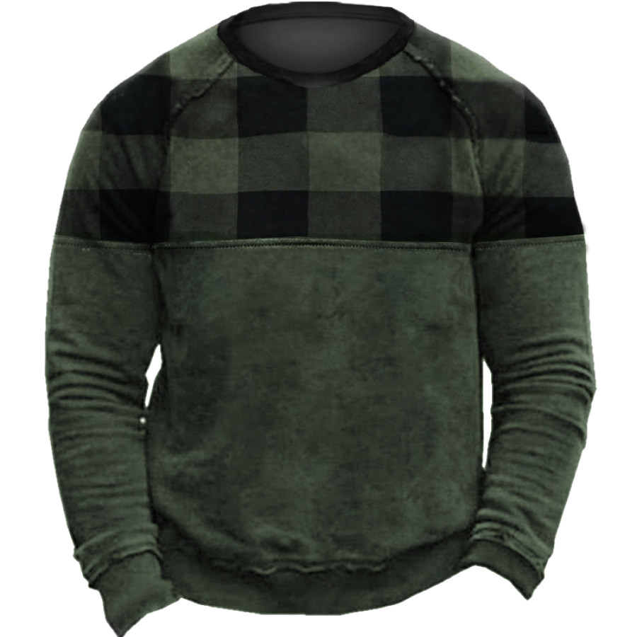 

Men's Plaid Print Patchwork Color Sweatshirt