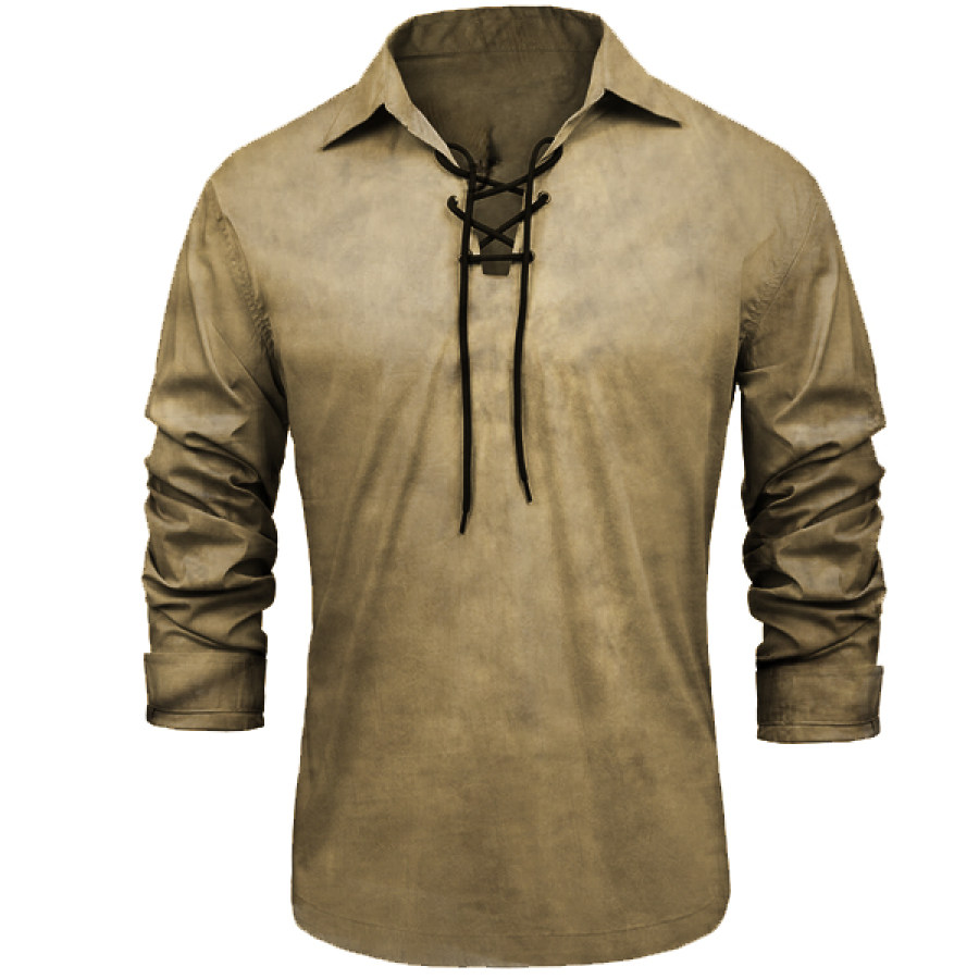 

Vintage Men's Outdoor Half Open Cross Neck Long Sleeve Polo Shirt
