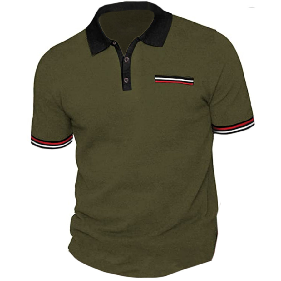 

Men's Classic Striped Sleeves Casual Polo T-Shirt With Pocket