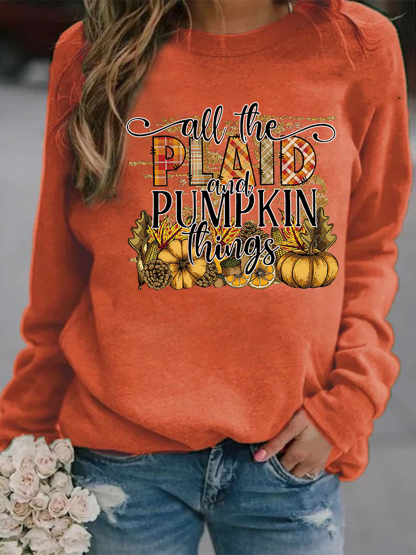 Women's Halloween Pumpkin Print Chic Autumn Long Sleeve Sweatshirt