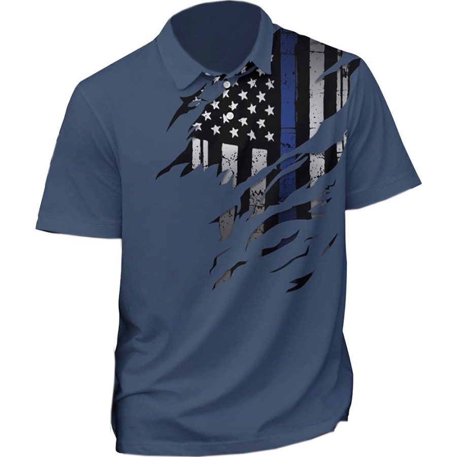 

Men's Outdoor American Flag Sports Polo Neck T-Shirt