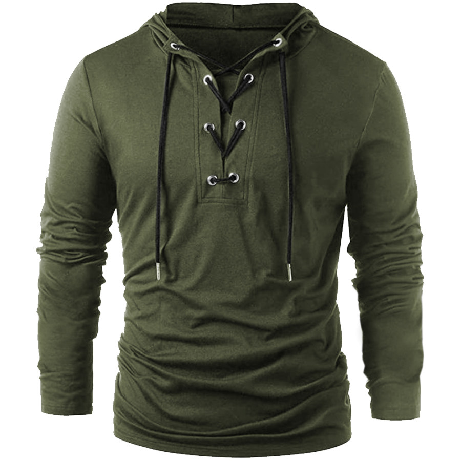 

Men's Outdoor Tactical Hooded Lace-Up Long Sleeve T-Shirt