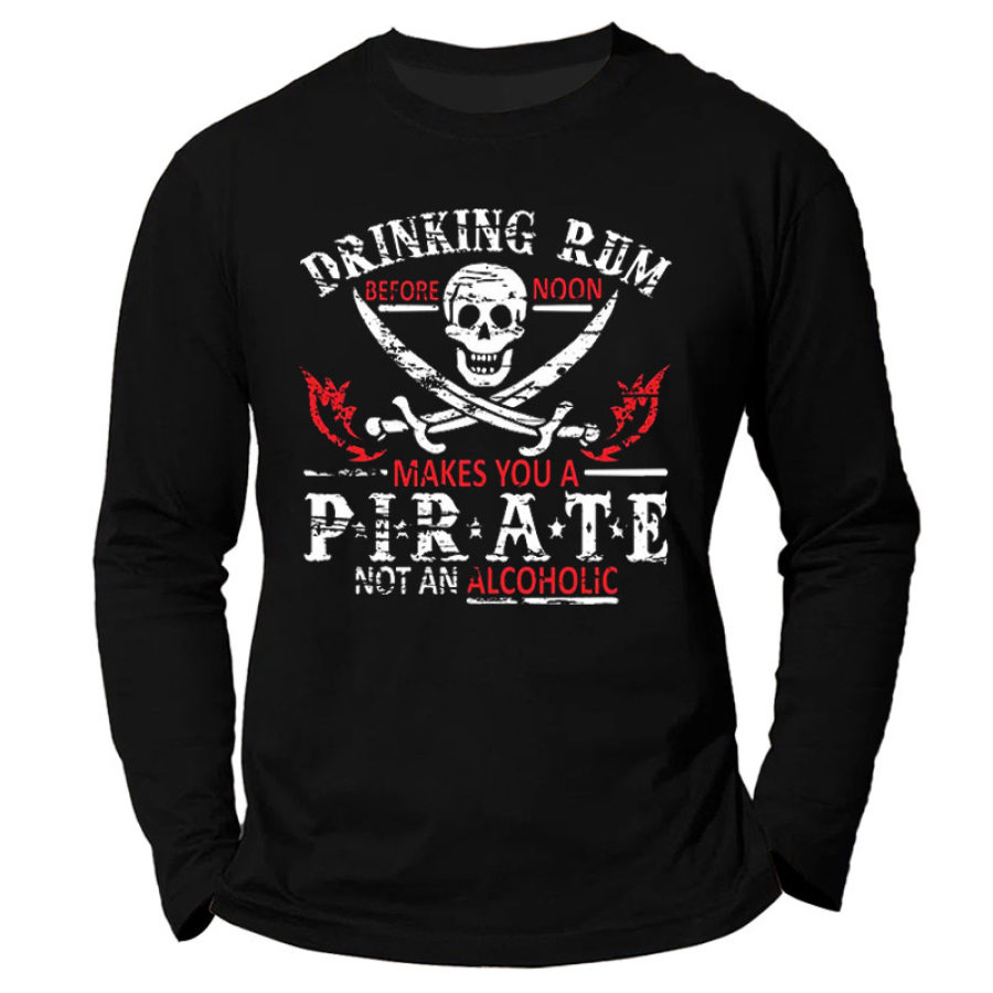 

Drinking Rum Before Noon Makes You A Pirate Not An AlcoholicMen's Skull Print Cotton T-Shirt