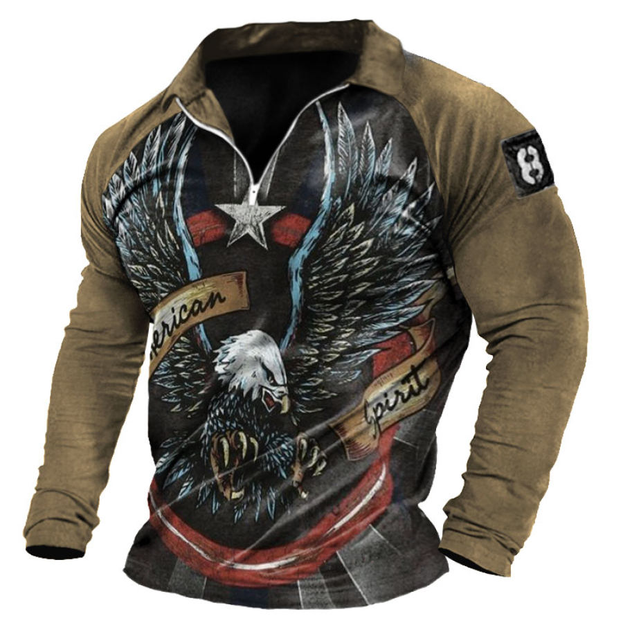 

Men's Outdoor Contrast Eagle Racing Graphic Print Lapel T-Shirt