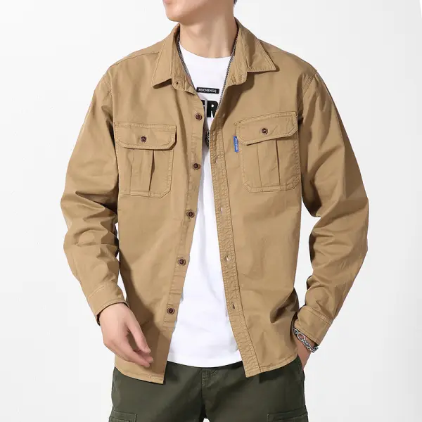 Men's Pocket Cotton Washed Outdoor Jacket Shirt - Kalesafe.com 