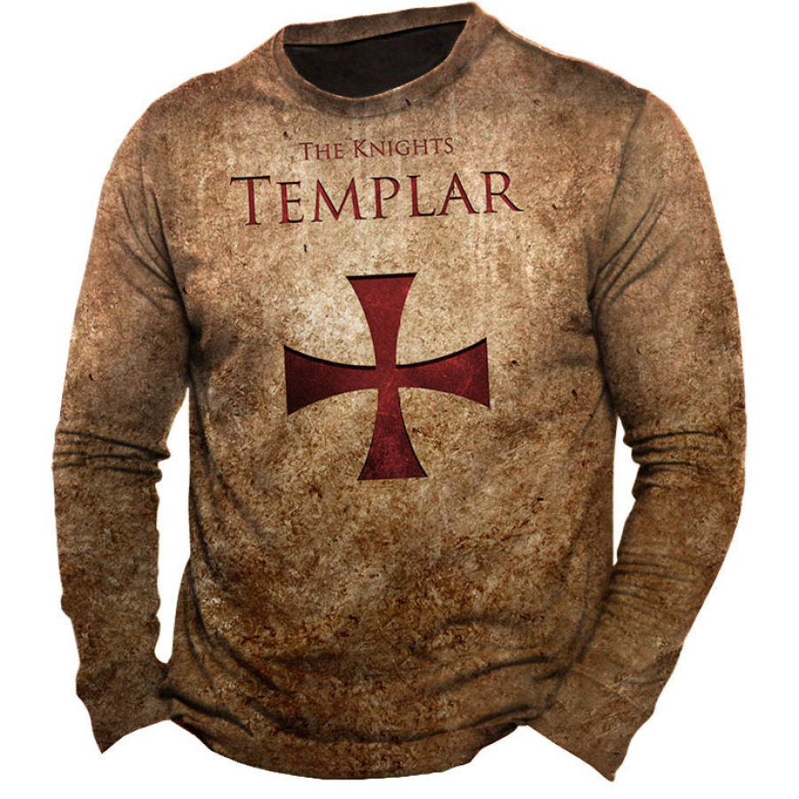 

Men's Vintage Templar Cross Print Long Sleeve T-Shirt