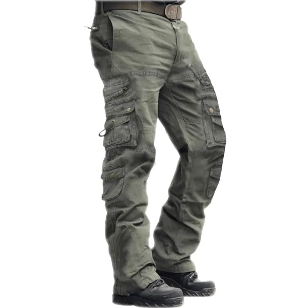 Men's Outdoor Vintage Washed Cotton Washed Multi-pocket Tactical Pants - Cotosen.com