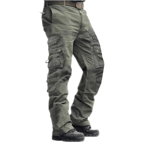 Men's Outdoor Vintage Washed Cotton Washed Multi-pocket Tactical Pants - Kalesafe.com 