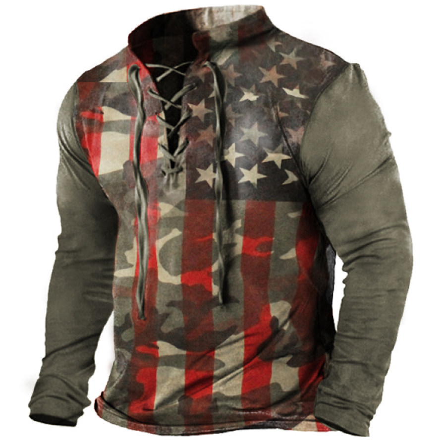 

American Flag Camo Men's Cross Neck Long Sleeve Tactical T-Shirt