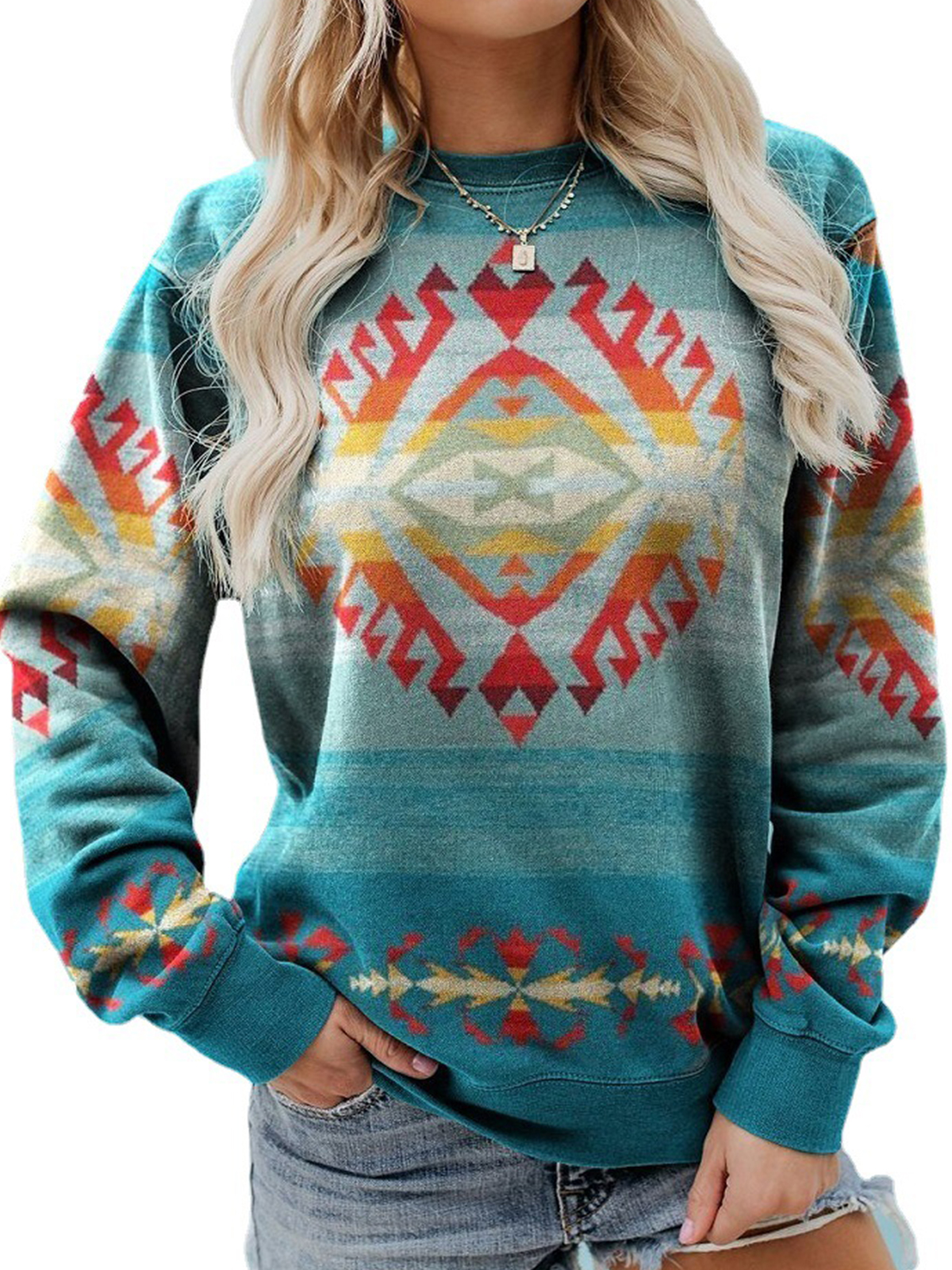 Women's Vintage Print Ethnic Chic Geometric Pattern Print Sweatshirt