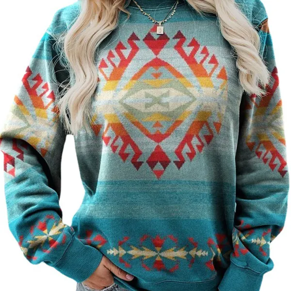Women's Vintage Print Ethnic Geometric Pattern Print Sweatshirt - Kalesafe.com 