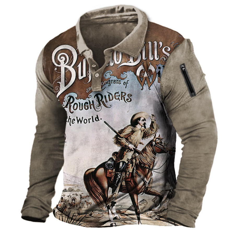 

Men's Outdoor Vintage Western Denim Graphic Print Polo Neck T-Shirt