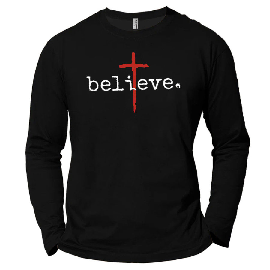 

Believe T-shirt En Coton à Imprimé Croix Pour Homme