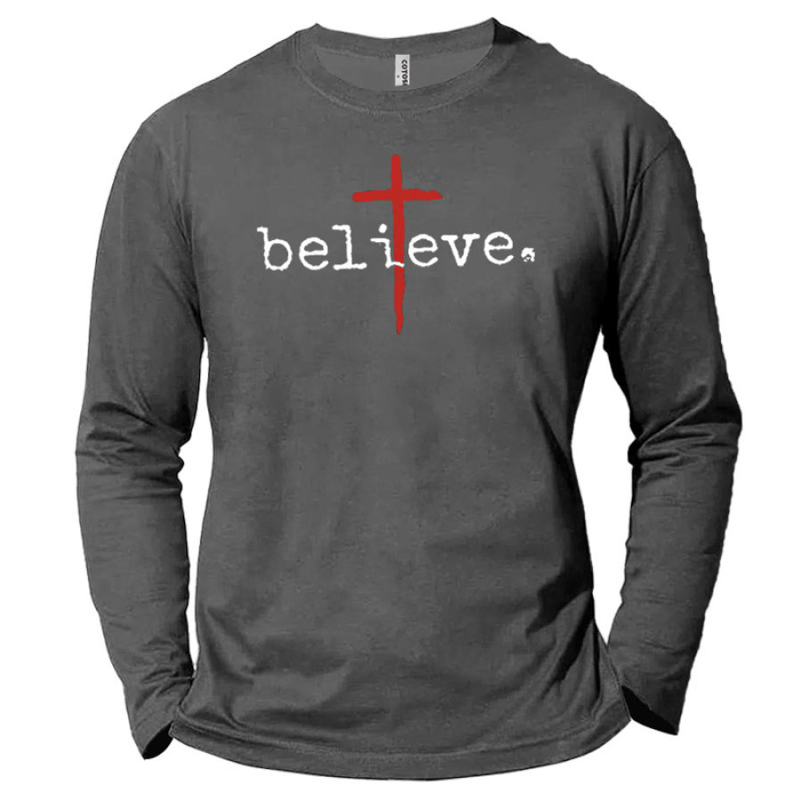 

Camiseta Masculina De Algodão Com Estampa Cruzada Believe